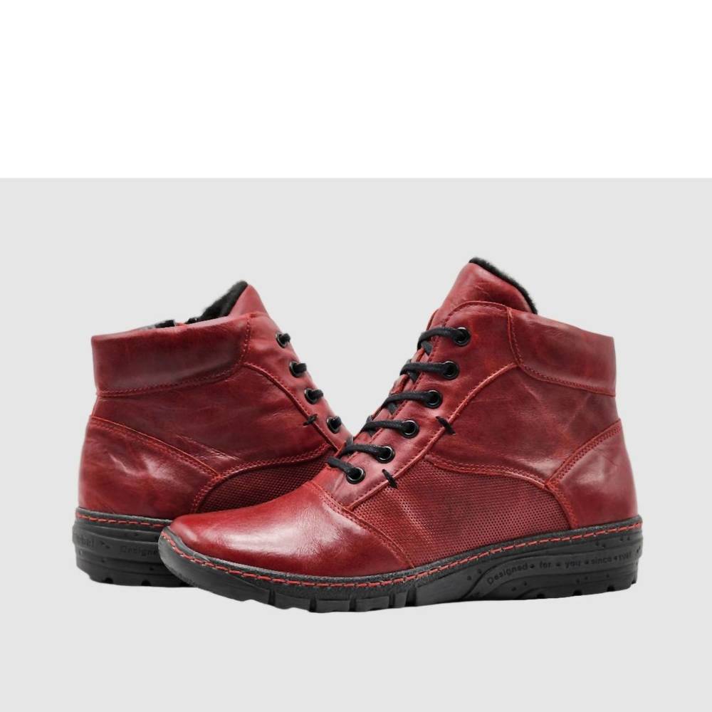 NEW KCR GROUP women's everyday fur-lined zip-up leather boots in red